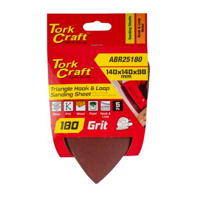 SANDING TRIANGLE 180 GRIT 140 X 140 X 98MM 5/PACK W/H HOOK AND LOOOP — image 1
