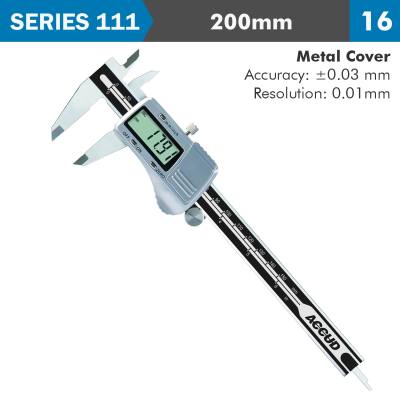DIG. CALIPER 200MM 0.03MM ACC. METAL COVER S/STEEL 0.01MM RES. — image 1