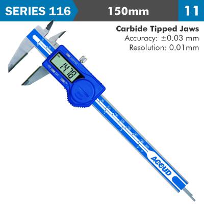 DIG. CALIPER 150MM 0.03MM ACC. TCT JAWS S/STEEL 0.01MM RES. — image 1