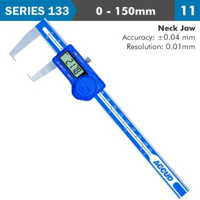 DIG. CALIPER 150MM 0.04MM ACC. OUTSIDE NECK 0.01MM RES. S/STEEL — image 1