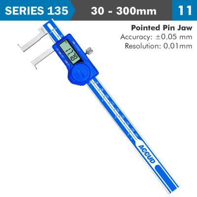 DIG. CALIPER 30-300MM 0.05MM ACC. INSIDE NECK 0.01MM RES. S/STEEL — image 1
