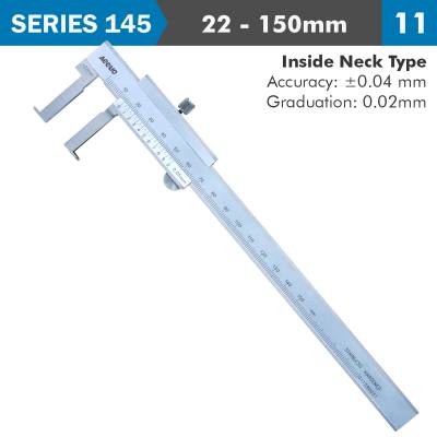 VERNIER CALIPER 22-150MM 0.04MM ACC. 0.02MM GRAD. INSIDE NECK S/STEEL — image 1