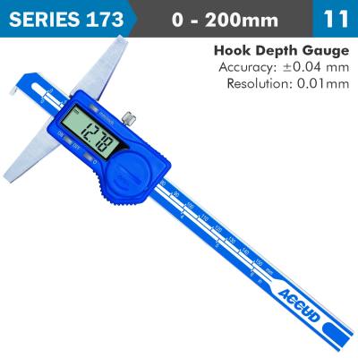 DIG. CALIPER 200MM 0.04MM ACC. HOOK DEPTH 0.01MM RES. S/STEEL — image 1