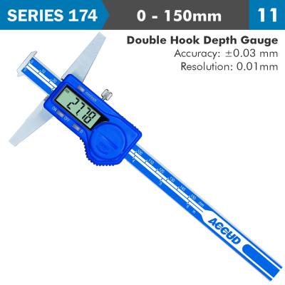 DIG. CALIPER 150MM 0.03MM ACC. DOUBLE HOOK DEPTH 0.01MM RES. S/STEEL — image 1