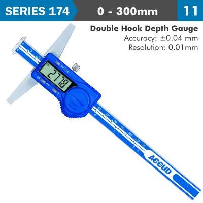 DIG. CALIPER 300MM 0.04MM ACC. DOUBLE HOOK DEPTH 0.01MM RES. S/STEEL — image 1