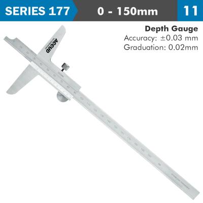 VERNIER DEPTH CALIPER  150MM 0.03MM ACC. 0.02MM GRAD. S/STEEL — image 1