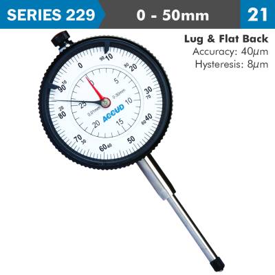 DIAL INDICATOR 50MM 0.01MM GRAD. LUG&FLAT BACK — image 1