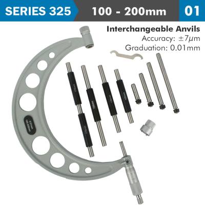 OUTSIDE MICROMETER 100-200MM 0.004MM ACC. 0.01MM GRAD. WITH INTERCH. A — image 1