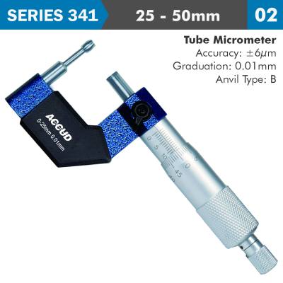 TUBE MICROMETER 25-50MM 0.006MM ACC. 8X3.4MM ANVIL 0.01MM GRAD. — image 1