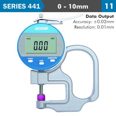 DIG. THICKNESS GAUGE 10MM 0.02MM ACC. 0.01MM RES. CERAMIC ANVIL — image 1