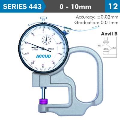 THICKNESS GAUGE 10MM 0.02MM ACC. STEEL ANVIL 0.01MM GRAD. — image 1