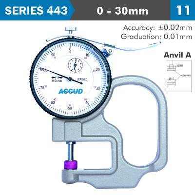 THICKNESS GAUGE 30MM 0.03MM ACC. CERAMIC ANVIL 0.01MM GRAD. — image 1