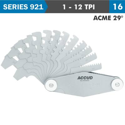 PITCH GAUGE 1-12TPI 2ACME29 DEG. THREAD 16 LEAVES 0.07MM ACC. — image 1