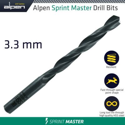 HSS SPRINT MASTER 3.3MM X1 SLEEVED DIN338 ALPEN DRILL BIT — image 1