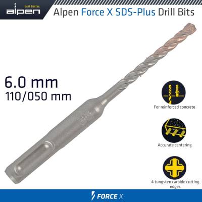 FORCE X 6.0 x 110/050 SDS-PLUS REBAR DRILL BIT X4 CUTTING EDGES - BULK — image 1