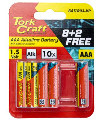 BATTERY AAA 1.5V VALUE PACK 10 PACK 8 + 2 FREE CARDED ALKALINE — image 1