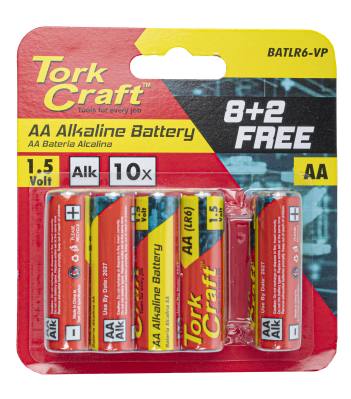 BATTERY AA 1.5V VALUE PACK 10 PACK 8 + 2 FREE CARDED ALKALINE — image 1