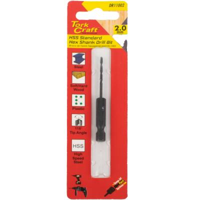 DRILL BIT HSS STANDARD 2.0MM HEX SHANK 1/CARD — image 1