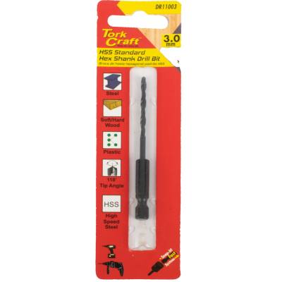 DRILL BIT HSS STANDARD 3.0MM HEX SHANK 1/CARD — image 1