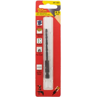 DRILL BIT HSS STANDARD 4.0MM HEX SHANK 1/CARD — image 1