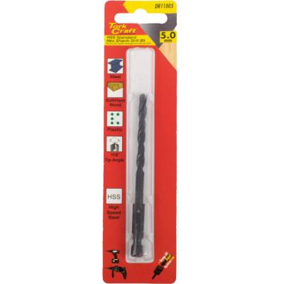 DRILL BIT HSS STANDARD 5.0MM HEX SHANK 1/CARD — image 1