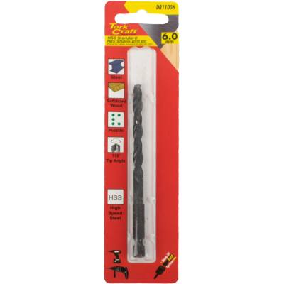 DRILL BIT HSS STANDARD 6.0MM HEX SHANK 1/CARD — image 1