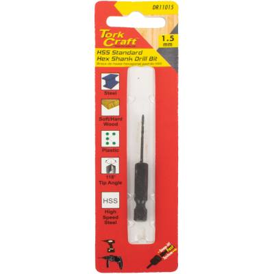 DRILL BIT HSS STANDARD 1.5MM HEX SHANK 1/CARD — image 1