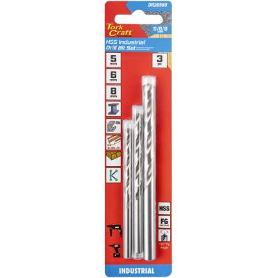 DRILL BIT HSS 3PC SET 5-6-8MM INDUSTRIAL 135 GROUND — image 1
