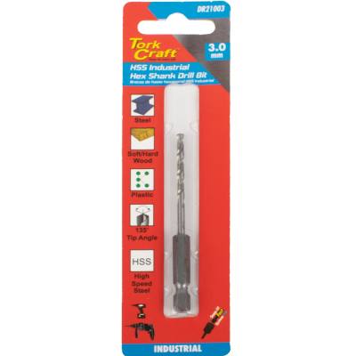 DRILL HSS 3.0MM 135DEG 1/CARD HEX SHANK INDUSTRIAL BIT — image 1