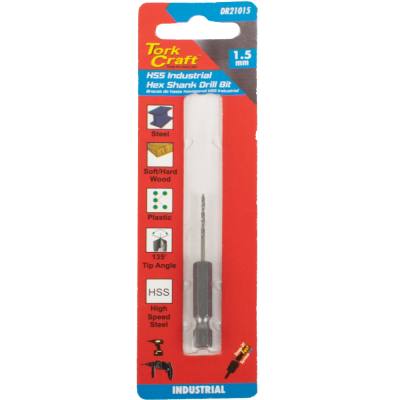 DRILL HSS 1.5MM 135DEG 1/CARD HEX SHANK INDUSTRIAL BIT — image 1