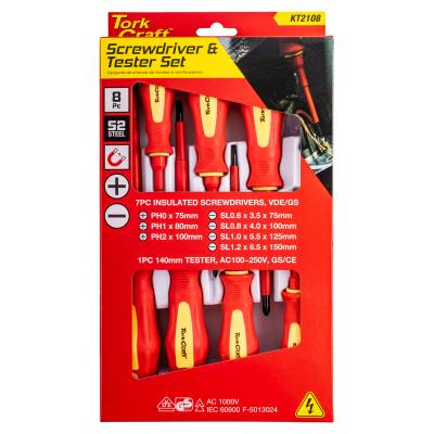 8PC SCREWDRIVER & TESTER SET ELECTRICIANS INSULATED VDE — image 1
