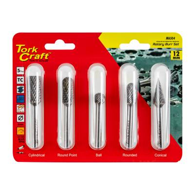 ROTARY BURR SET 5 PC ASSTD 12MM DIA TUNGSTEN — image 1