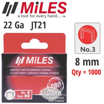 GALV STAPLES 22G JT21 8MM X 1000PCS MILES NO3 — image 1