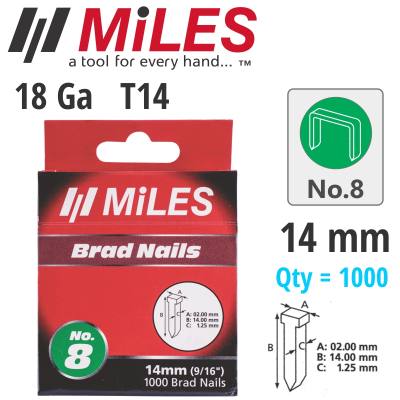 GALV BRAD NAIL T14 18G 14MM X 1000PCS MILES NO8 — image 1