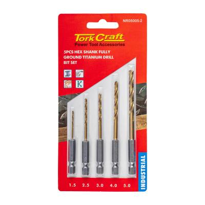 DRILL BIT SET 5PCS HSS FULLY GROUND TITANIUM HEX SHANK 1.5/2.5/3/4/5MM — image 1