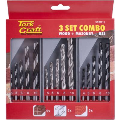 DRILL BIT 3 SET COMBO WOOD + MASONRY + HSS — image 1