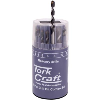 DRILL BIT 18 SET COMBO WOOD + MASONRY + HSS IN PLASTIC CONTAINER — image 1