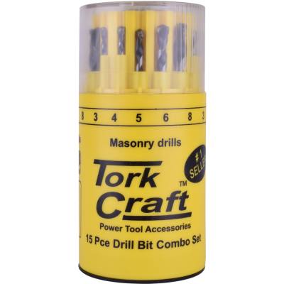 DRILL BIT 15PC SET COMBO WOOD + MASONRY + HSS IN PLASTIC CONTAINER — image 1