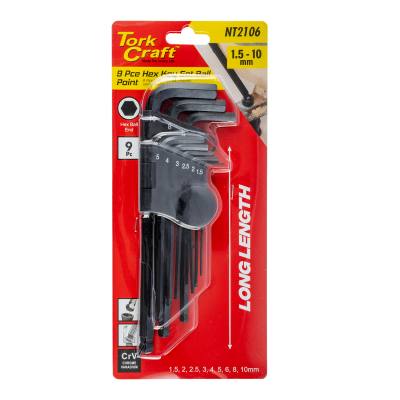 HEX KEY SET 9PC BALL POINT 1.5-10MM CARDED CR-V — image 1