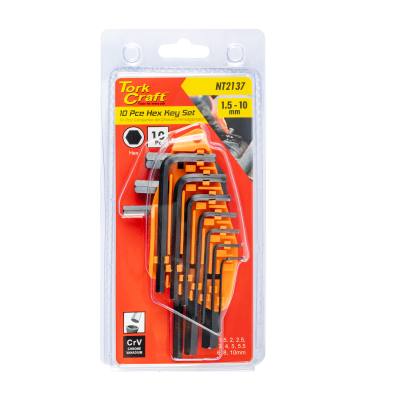 10PC HEX ALLEN KEY SET 1.5-10MM CARDED CR-V — image 1