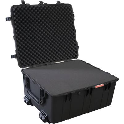 PLASTIC CASE 847 X 722 X 432MM OD WHEELS WITH FOAM BLACK CASE WATER & — image 1