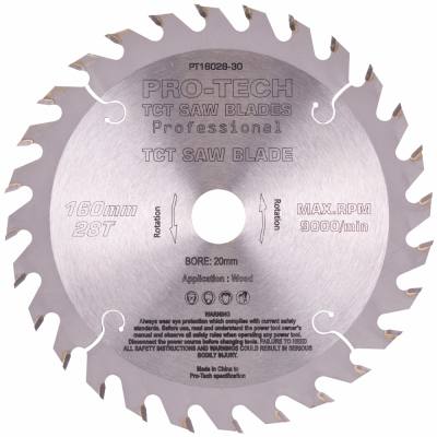 SAW BLADE TCT 160X2.2X20X28T WOOD PROF. PRO-TECH FES. TS55 W28 — image 1
