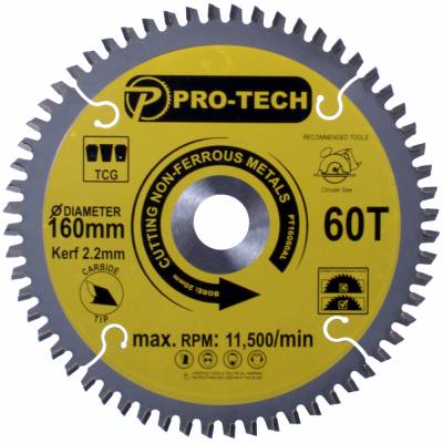 SAW BLADE TCT 160 X 2.2 X 20 X 60T ALUM. PROF. — image 1