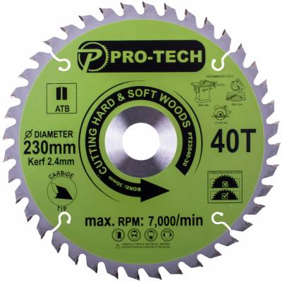 SAW BLADE TCT 230 X 2.4 X 30 X 40T WOOD PROF. — image 1