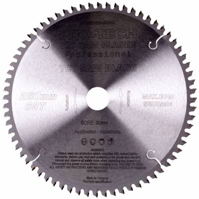 SAW BLADE TCT 260X2.4X30X68T ALUMINIUM PROF. PRO-TECH FES. KAPEX — image 1