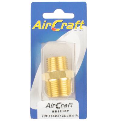 NIPPLE BRASS 1/2X3/4 M/M 1PC PACK — image 1