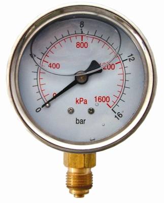 PRESS. GAUGE 63MM GLYCERINE 1/4' BOT. FIT METAL CASE 0-16BAR 0-1600KPA — image 1