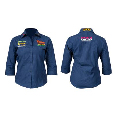 LADIES NAVY 3/4 MICRO CHECK BLOUSE 2X-LARGE — image 1