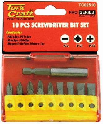 SCREWDRIVER BIT SET 10PCS(PH2X2.PZ2X3SLOTTED6MMX2.8MMX2) — image 1