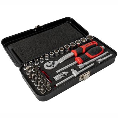 SOCKET & RATCHET SET 34PC 1/4' DR CRV 4-14MM 12 POINT METAL CASE — image 1
